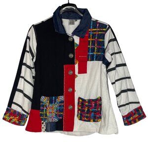Parsley & Sage Patchwork Artsy Lightweight Jacket Sz MED Art to Wear Lagenlook